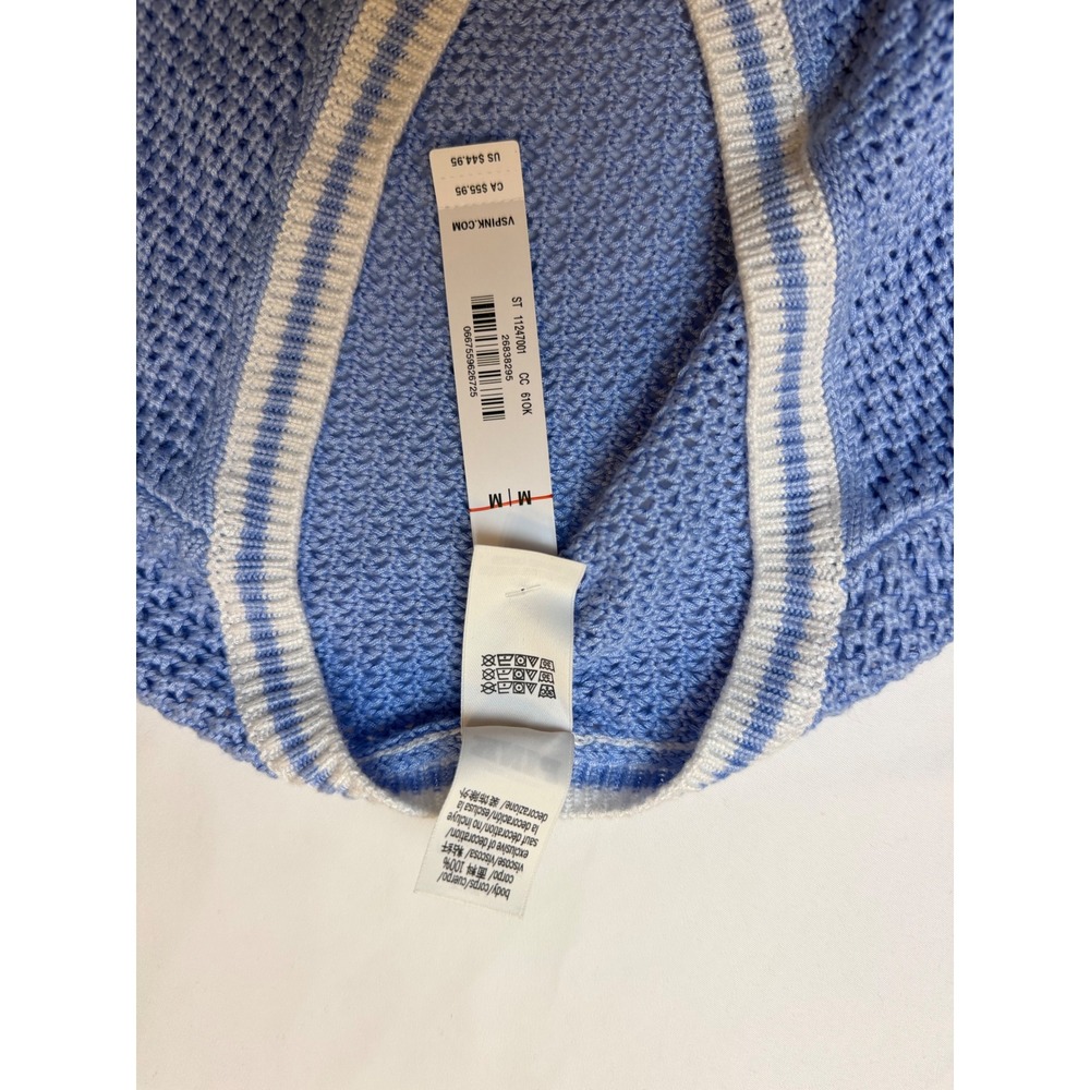 Victoria's Secret PINK Blue Open Knit V-Neck Sweater Vest Crest Logo NWT Medium - Picture 9 of 13